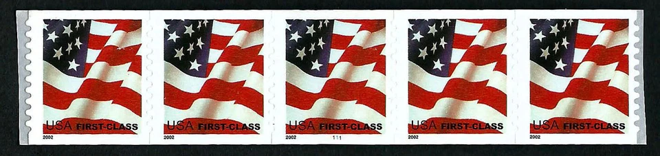 USA, SCOTT # 3622, SET OF 2 STRIPS PNC #1111 & #2222 NON-DENOMINATED 2002 FLAG - Image 2 of 3