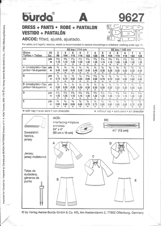 Vintage Burda Sewing Pattern # 9627 Childs Robe Pantalon Dress Pants Sizes: 3-8 - Image 2 of 2