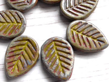 7 - 18x13mm CZECH BEADS LG BIRCH LEAF OPAQUE MOTTLED TAUPE PICASSO BIRCH LEAVES