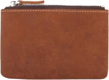 Fmeida Coin Purse Pouch Men's Leather Zipper Change Holder Slim Wallet