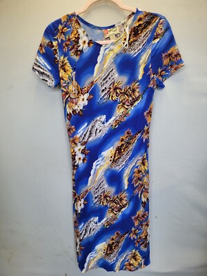 Hawaiian Original Dress Womens XS Blue Tropical Bodycon Island Short Sleeve  2915 | eBay