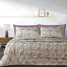 Jacquard Quilted Bedspread Comforter Set Florals Leaves w Pillowshams Luxury Set