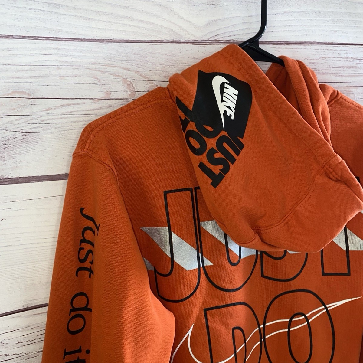 Nike Just Do It Hoodie Mens Large Orange Pullover Swoosh Graphic