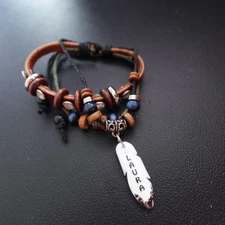 Laura Personalized Boho Bracelet Sparkle Leather Stacked Hippie Indie Name