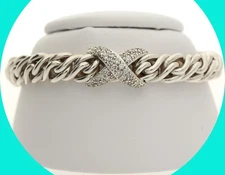 David Yurman Diamond X Wheat Bracelet .70CT Sterling Silver 7 5/8” Long