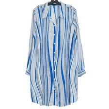 Alfani Shirtdress Plus Size 3X Button Up Stripe Blue Gray Boho Coastal Resort