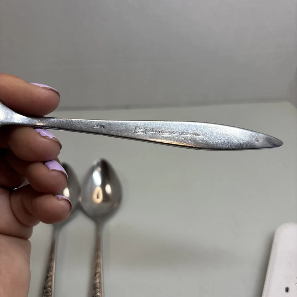 5 cucharas de acero inoxidable personalizadas EKCO Eterna Santiago cubiertos rosa con acento negro Japón Foto 3 de 4