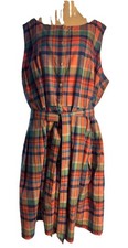 Talbots Plus Sleeveless Plaid Cotton Dress Tie Waist Multicolor 22W NWOT