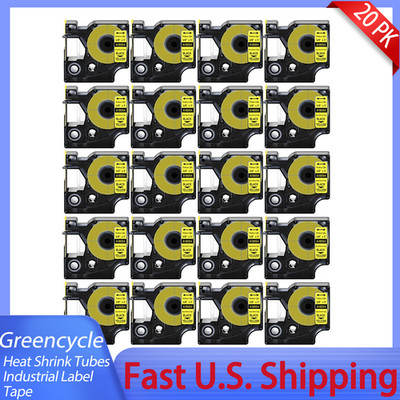 20PK A18054 Black on Yellow Heat Shrink Tubes Label Tape Fit for DYMO Rhino 6000