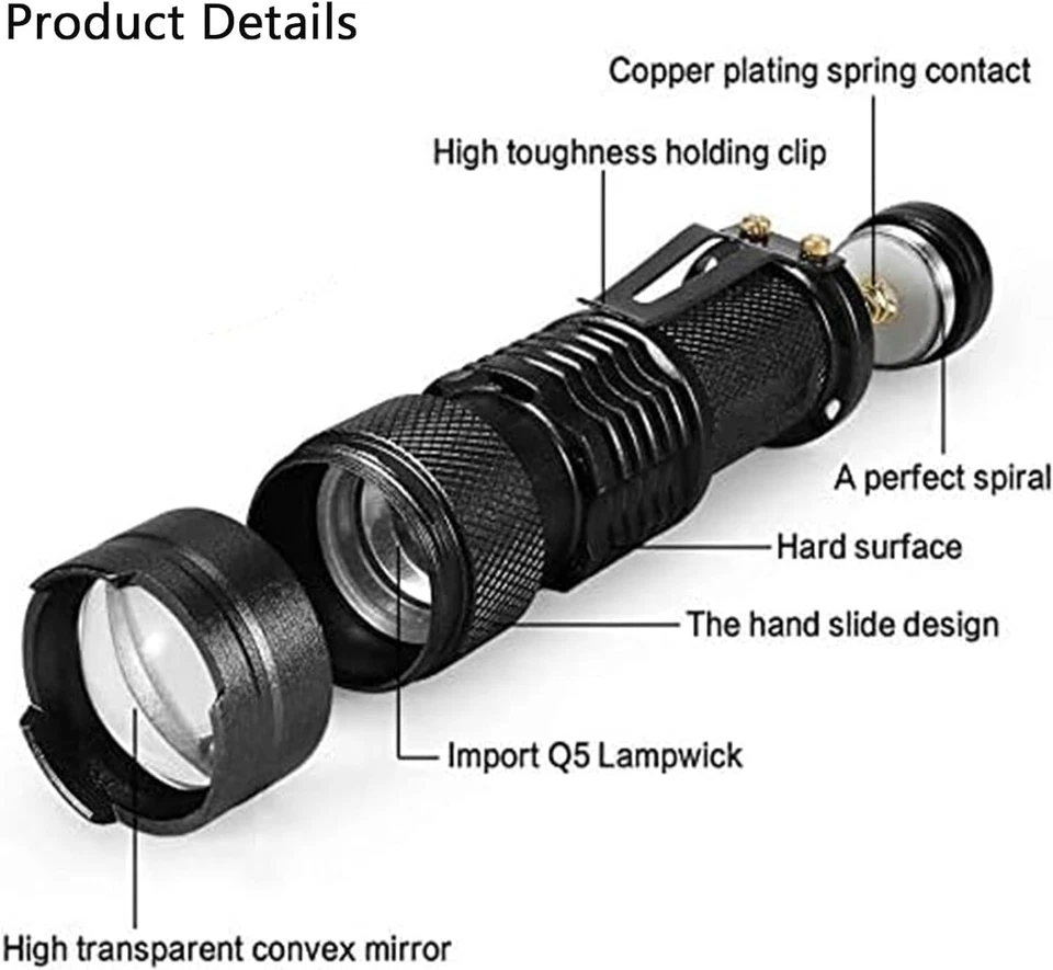 Paquete De 10 Linternas LED De Luz Azul, Linternas Impermeables Con Zoom, Enfoqu - Imagen 4 de 4