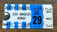 RARE 1976 Buffalo Sabres Ticket AL SMITH vs Los Angeles Kings ROGIE VACHON