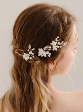 3 PCS Flower Wedding Hair Pins Crystal Bridal Pieces Pearl Clips Gold