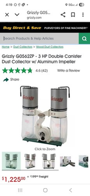 #ad Grizzly G0562ZP HP Double Canister Dust Collector W Aluminum Impeller $411.98