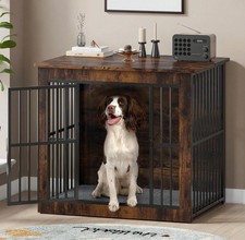 Large Dog Crate Furniture, Wooden Dog Cage With Double Doors, Heavy Duty Indoor