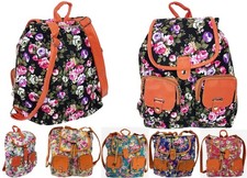 Ladies Floral Canvas Shoulder Backpack Rucksack Bags School College Uni Travel
