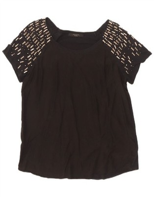Max Mara Damen Weekend T-Shirt Oberteil UK 12 Medium schwarz Baumwolle DO10