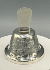 Maciel 1940s Mexico Sterling Silver Hand Wrought Cactus Flower Etched Bell 3 Ozt