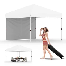 10x10 Pop Up Canopy with 1 Sidewall, Beach Tent with One Push Setup,Outdoor Sun