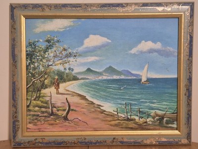 Carballido 2002 Paar gerahmte tropische Strand Ölgemälde Küste Meer Landschaft Kunst