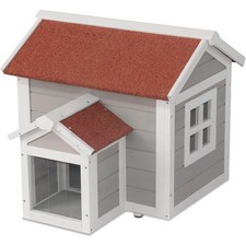 Feral Cat House for Outdoor Cat Enclosure Winter Double Rooms Weatherproof New