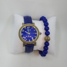 Ecclissi Lapis Gemstone Leather Watch w/ Leather Stretch Bracelet, Large