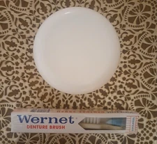 Wernet Denture Brush Vintage Cream Colored Handle and Denture Holder Cup Set New