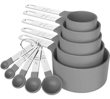 10 Piece TILUCK Nesting Measuring Cups & Spoons Set / Stackable / Gray