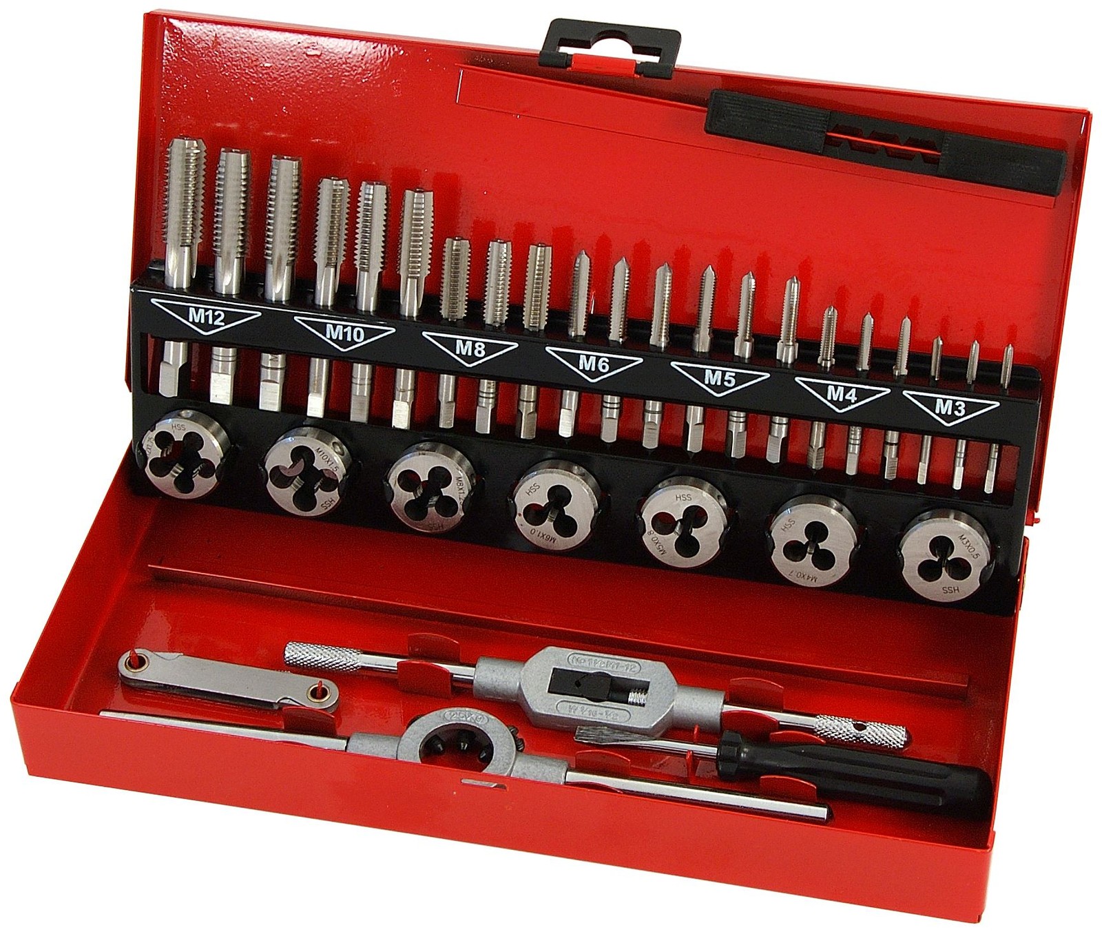 32pc Metric Tap & Die Set M3-M12 HSS Thread Cutter Wrench & Gauge