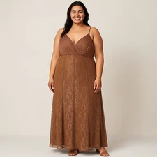Lane Bryant Plus Size 16 Brown Lace Maxi Dress NWT Formal Gown Evening Wedding