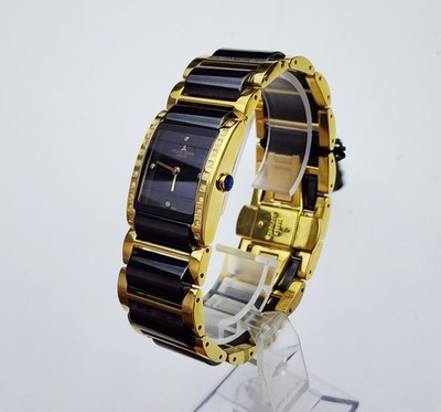 Women's SWISS Ceramic/St.Steel Watch JACQUES LEMANS G-210G. Diamonds Bezel*