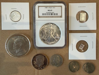 #ad 1987 American Silver Eagle MS69 1 oz 1 10 oz Silver 1g Bars U.S. Coin Lot $179.99
