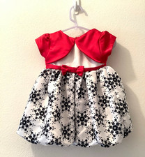 Penelope Mack Girls 12M Party Dress Black White Floral Red Bolero Jacket