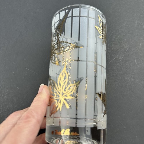 Fred Press FOGLIE D'ACERO ORO Bicchieri Highball Smerigliati (2) Vintage MCM - Foto 13 di 16