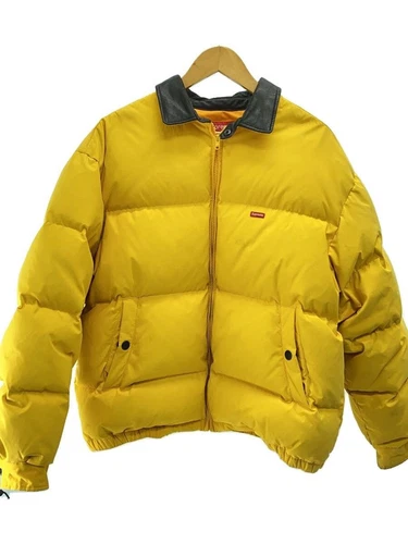 Piumino Supreme 19AW pelle colletto puffy L cotone giallo macchia