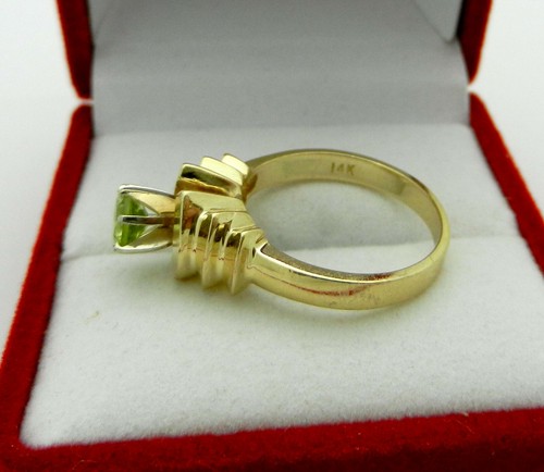 Solid 14k Yellow Gold Solitaire PERIDOT Dome Ribbed Style Ring 4.3 gr size 5.75 - Picture 7 of 9