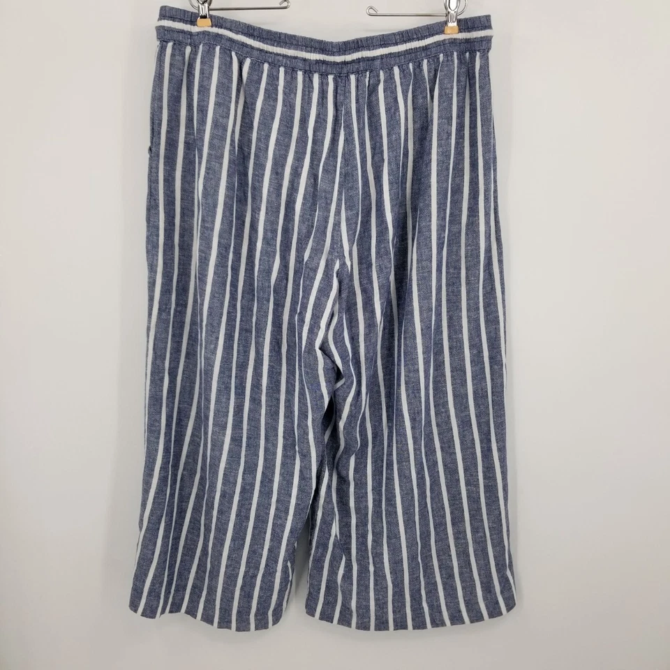 Pantalones de Verano Chaps Ralph Lauren Azul y Blanco Rayas Pierna Ancha Fluidos Talla 1X Foto 2 de 4