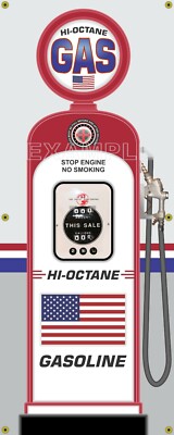 AMERICAN FLAG GAS PUMP WAYNE 50s REGULAR HI-OCTANE OR SET 2 X 5 REMAKE BANNER