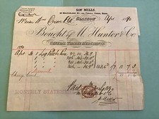 U.K. Glasgow M Hunter & Co Timber Merchants 1890 Receipt R42633
