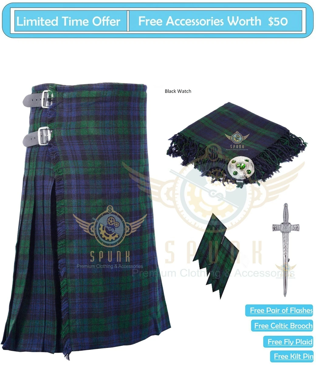 Men's Scottish Kilt Traditional Black Watch Kilts Tartan Highland Wear All  Sizes