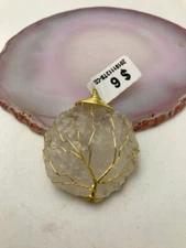 Quartz Gold Copper Wire Wrapped Tree of Life Pendant 35mm Sold Per Piece