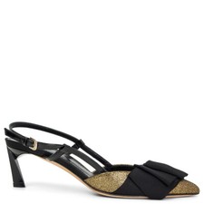 65656 auth LANVIN metallic gold GROSGRAIN BOW Slingback Pumps Shoes 36