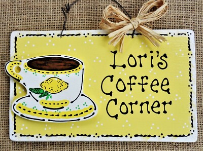 Personalize LEMON COFFEE CORNER SIGN Kitchen Wall Art Door Hanger Plaque Decor