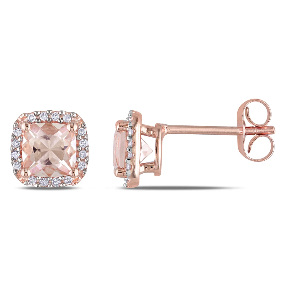 Amour 10k Rose Gold Morganite and 1/10CT TDW Diamond Stud Earrings