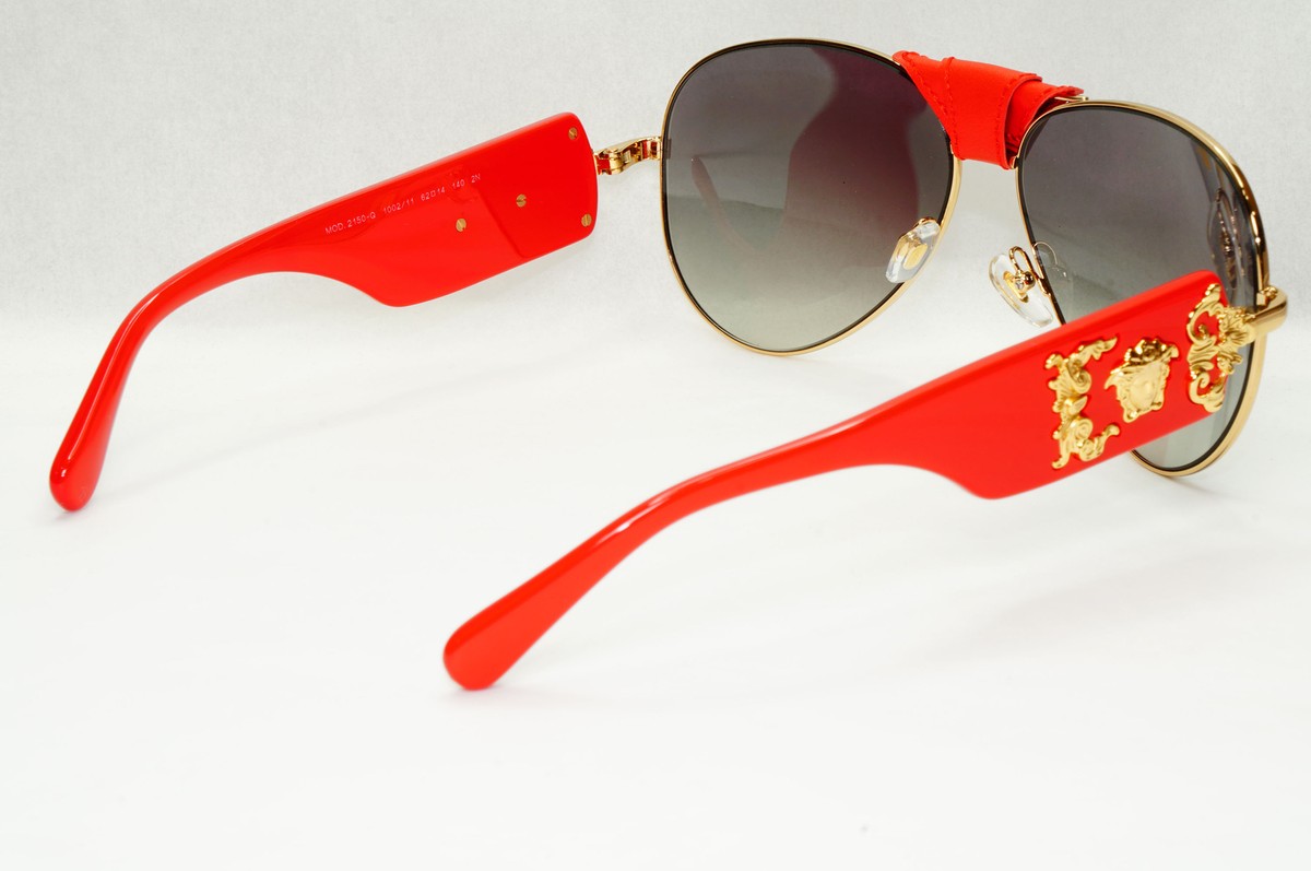 Versace Sunglasses Red Gold Grey Gradient Medusa Pilot MOD VE 2150
