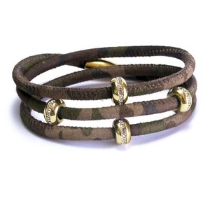 Authentic Women's Camouflage Leather Bracelet Triple Wrap Karma 18k Gold Plated