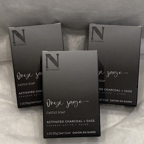 3 Bars- DR Natural's ONYX SAGE Castile Soap 4 oz New All Natural Charcoal & Sage - 第 1/5 張圖片