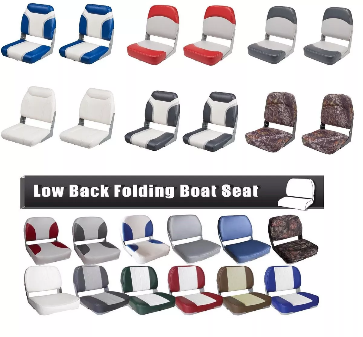 Marine Boat Seat 3 Pack Low Back Padded Bass Folding Fishing Chair