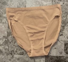 NWT VICTORIA'S SECRET XS BEIGE NUDE WHITE LOGO WAISTBAND HIGH LEG BRIEF PANTIES