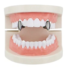 Black Gun Metal Grillz Single Tooth Cap Vampire Fangs Set Top or Bottom Teeth