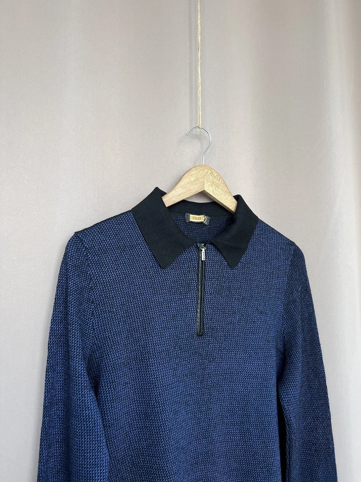 Jersey Zilli Vintage Tejido Lana/Seda Cuello Para Hombre Talla S Azul Foto 3 de 4